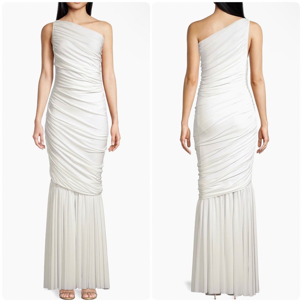 Norma Kamali Womens Bridal Ruched One Shoulder Diana Fishtail Gown Dress Size L
